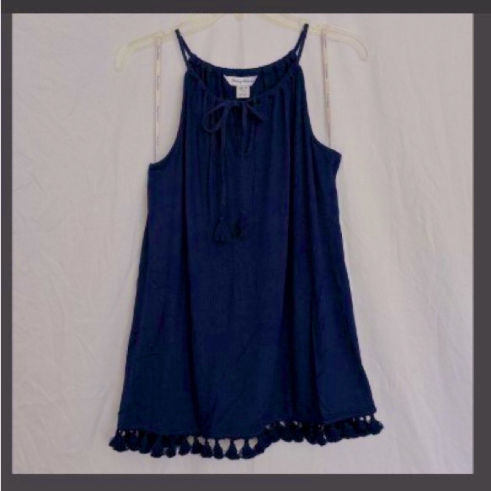 Tommy Bahama Navy Blue Sleeveless Tie Front Halter top with tassels